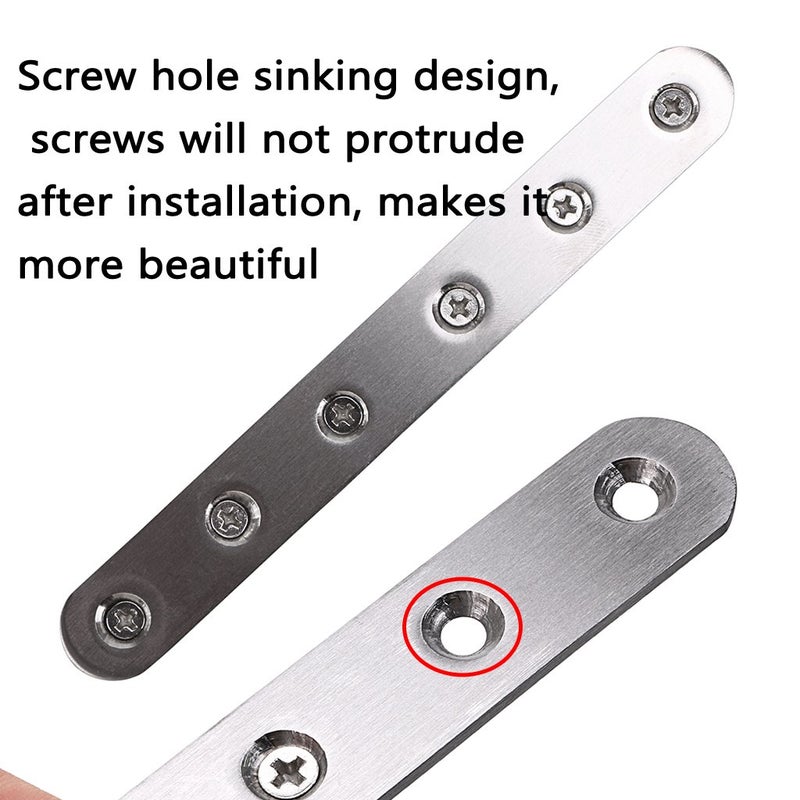 Sumnacon 8 Pcs Stainless Steel Flat Plates - 6 Inch Heavy Duty Mending Plate Straight Corner Brace Brackets Connector Furniture Repair Fixing Joint with Screws, Silver - Image 3